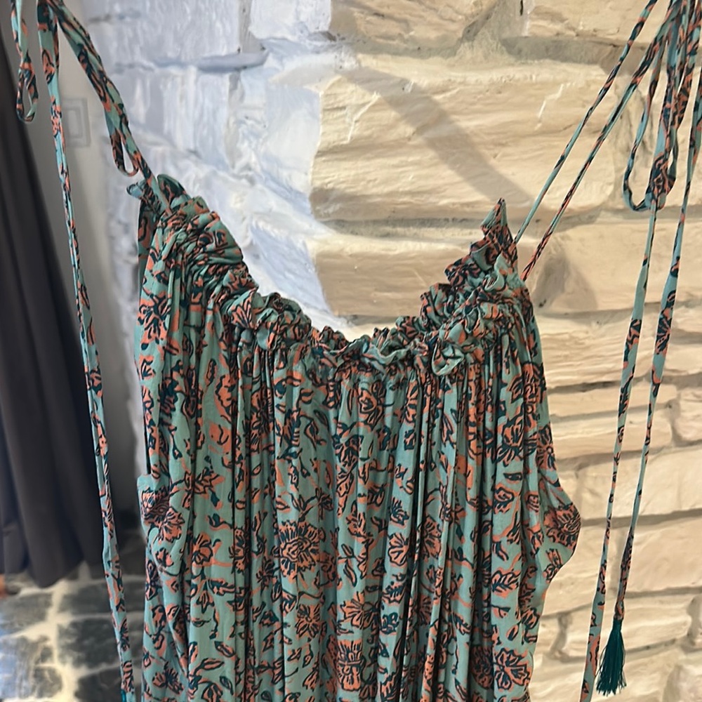 Natalie Martin Teal Maxi Dress with Coral Floral Print